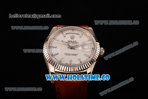 Rolex Day-Date Asia 2813/Swiss ETA 2836/Clone Rolex 3135 Automatic Steel Case with White Dial and Stick Markers (BP) - Click Image to Close